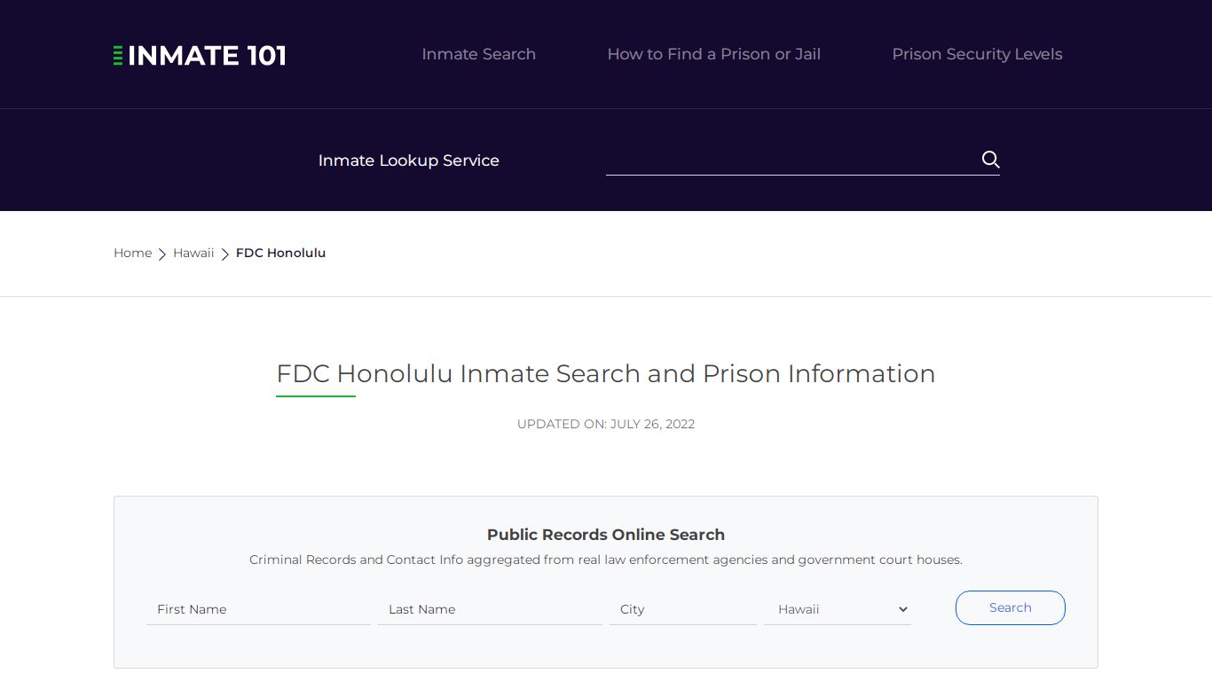 FDC Honolulu Inmate Search | Lookup | Roster
